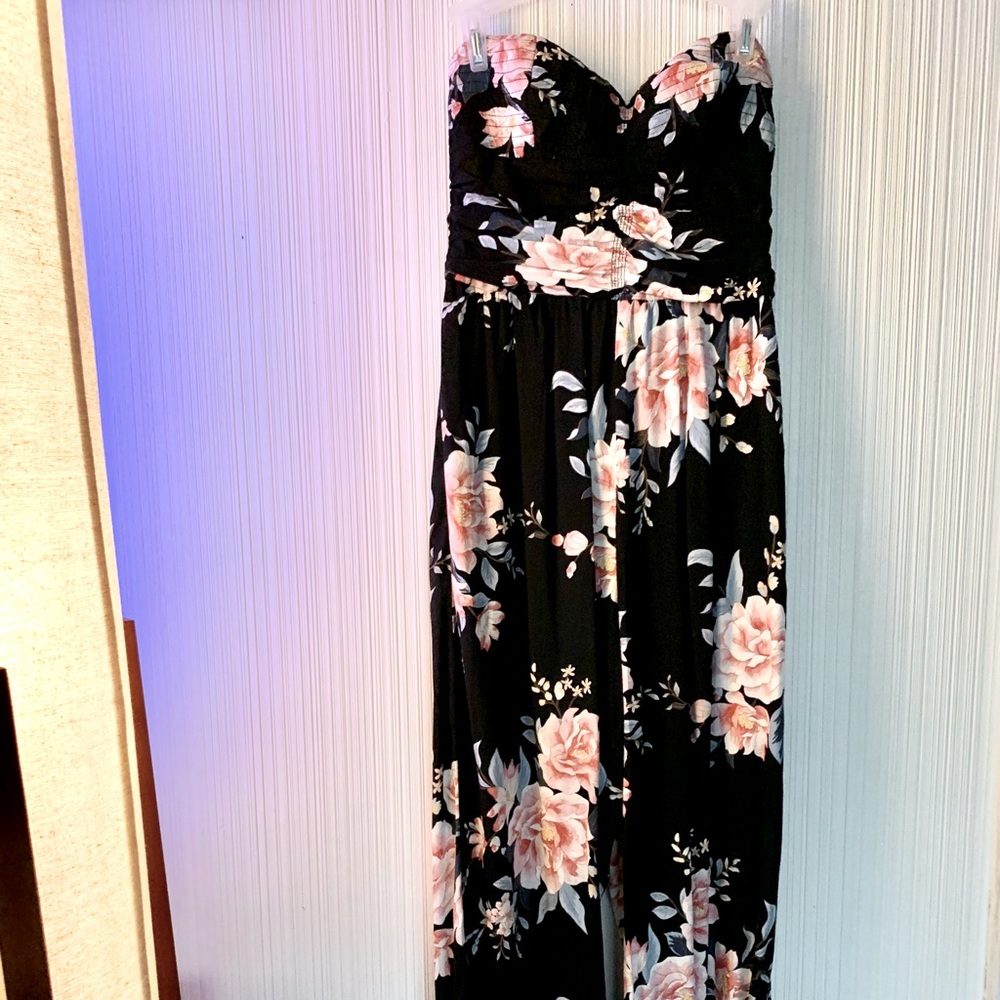 Black Floral Xhilaration Wide Leg Bustier Jumpsuit